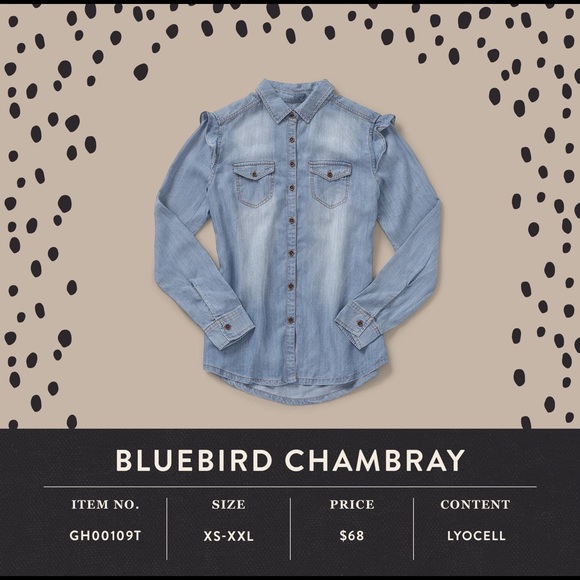 Matilda Jane Tops - Good Hart blue bird chambray long sleeve shirt